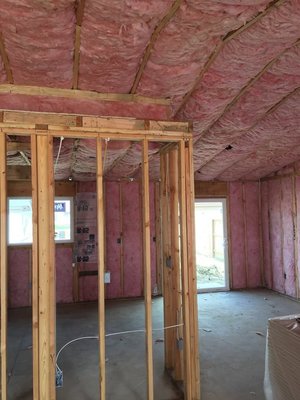 Batt insulation installed in walls and ceiling